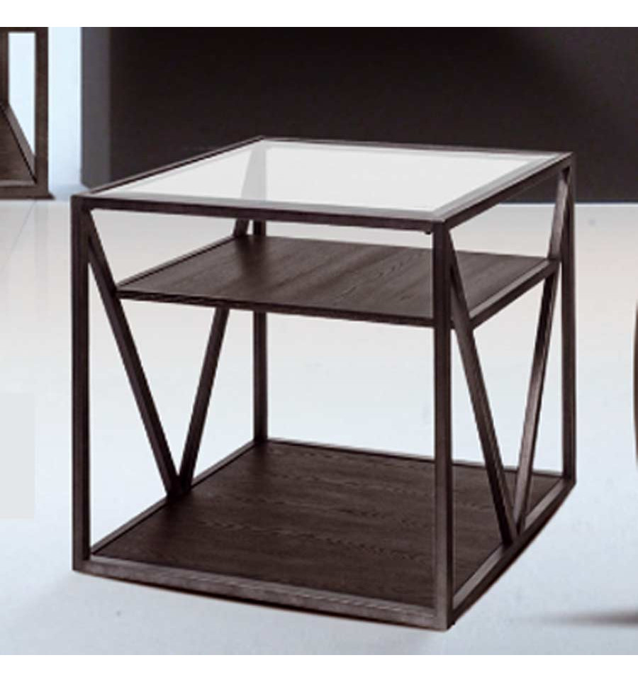 Mesa centro cuadrada madera y cristal - Forja Hispalense